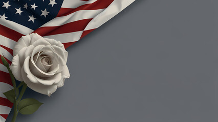 Obraz premium White Rose by Flag Background – Perfect for Patriot Events