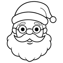 Santa Claus Face Coloring Page | Cute Christmas Holiday Line Art