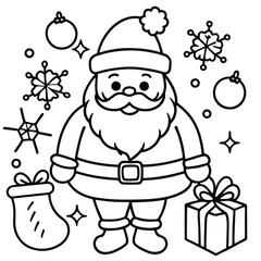 Cute cartoon Santa Claus vector illustration with red hat and gifts for happy Christmas holiday celebration