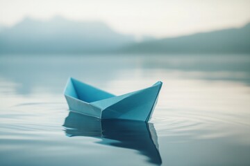 Obraz premium A serene origami boat on placid water