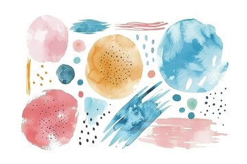 Vector watercolor brush strokes and splashes set, pastel color palette, clip art, white background,