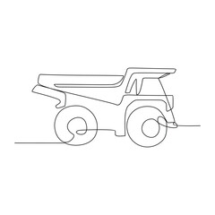 One continuous line drawing of truck as land vehicle vector design illustration. Land transportation for construction in simple linear style. Vehicle for mining project design concept for education.