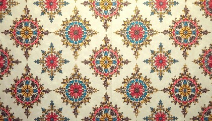 Intricate floral damask pattern in muted tones, backdrop, graphic