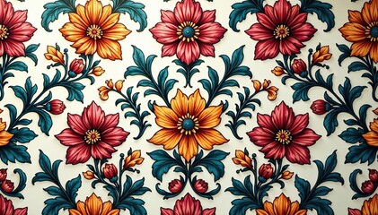 Obraz premium Elegant floral damask pattern, intricate details, background, ornament, scrolls