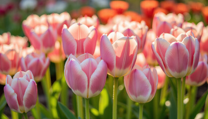 Pink Tulips Blooming in a Colorful Garden  
