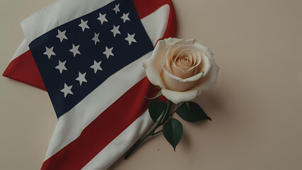 USA Patriot Day Digital Art – White Rose and Flag Tribute

