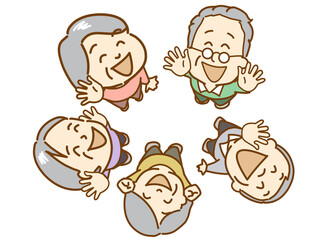 笑顔の高齢者、コミュニケーションをとる