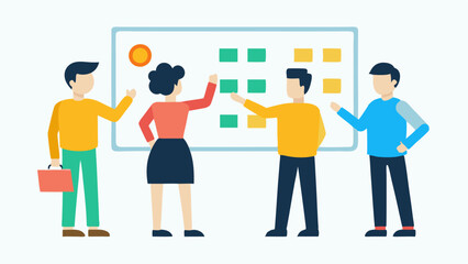 Brainstorming Session A small team of consultants brainstorming ideas on a whiteboard filled with sticky notes with keywords like Transparency Bias and Accountability highlighted.