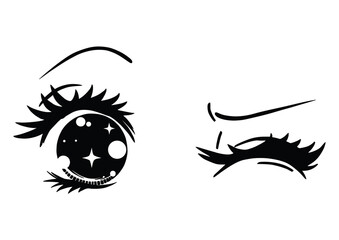 Kawaii sexy eyes, comics, cute cartoon anime look vector illustration