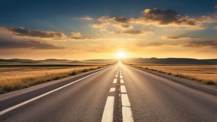 Close-up of an asphalt road with a large white arrow pointing straight ahead