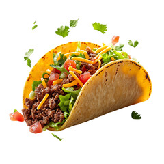 A Mouthwatering Taco with Shredded Lettuce and Cheese Isolated on Transparent Background