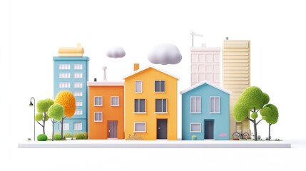 Colorful Cartoon Cityscape on White Background
