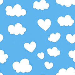A refreshing palette of blue with playful hearts and fluffy clouds, ideal for a bright and cheerful design touch.