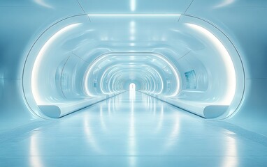 Obraz premium Futuristic Minimalist Corridor with High-Key Lighting in a Sci-Fi Space