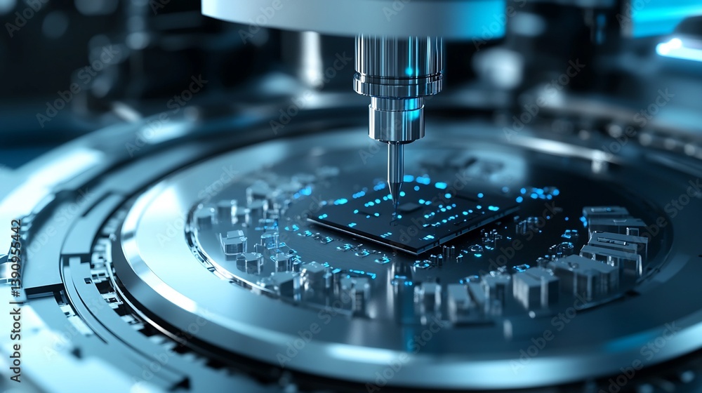 Aufkleber microchip fabrication process: robotic arm and circuit board