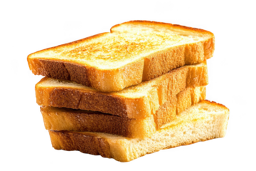 A stack of four slices of toasted bread on a dark background on transparent background