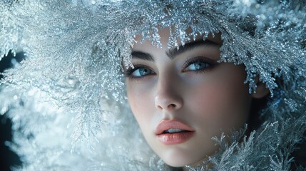 Glamorous Woman in Silver Headdress Blowing a Kiss for New Year Celebration