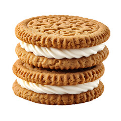 Sandwich Cookies with Thick Cream Filling Isolated on Transparent Background