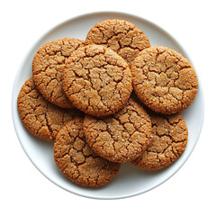 A Plate of Buttery Gingersnap Cookies with Crackles Isolated on Transparent Background