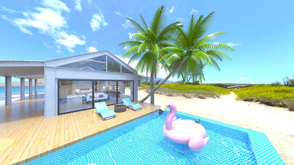 プール付き住宅　3DCGレンダリング