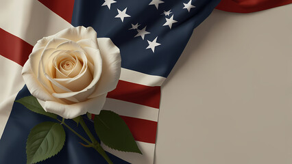 Obraz premium Peaceful Tribute to Patriots – Flag and Rose Background