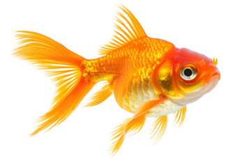 Fototapeta premium Isolated goldfish swimming in a dark space with detailed fins on transparent background