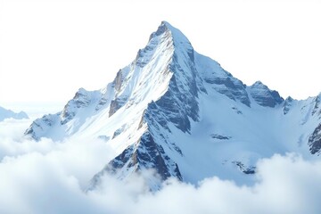 Obraz premium Snow-covered mountain peak against a stark white sky, scenic, pure white, alpine