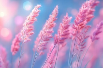 Obraz premium Soft Translucent Grass Seeds Abstract Background in Pastel Colors with Bokeh Effect and Macro Photography