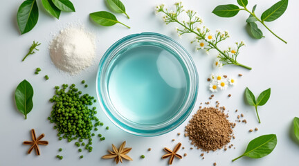 dental care mouthwash professionaldental care mouthwash healthy lifestyle refreshing mouthwash is surrounded by natural ingredients symbolizing professional dental care and healthy lifestyle