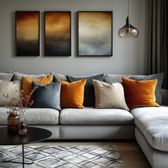 Minimalist Scandinavian Interior Design Gray Sofa Cushions Modern Room