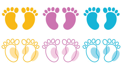 Adorable baby footprints flat icon isolated on white background.
