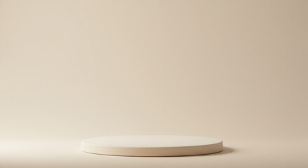 A minimalist cream-colored platform ready for display, inviting calm and serenity against a neutral beige background.