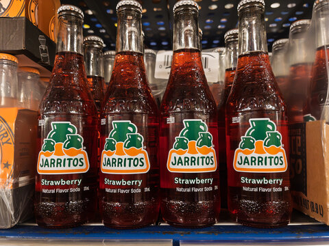 Strawberry Jarritos Soda Bottles on Display