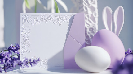 easter eggs and flowers on white background