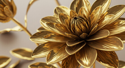 Golden Bloom: A radiant, luxurious golden flower in full bloom, shimmering with opulent detail and a soft, elegant glow.