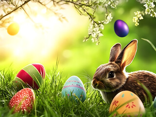 easter eggs and bunny