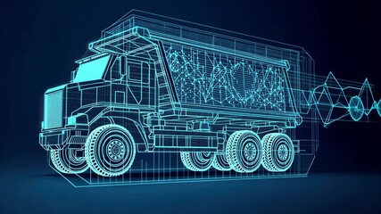 Futuristic Dump Truck with Digital Blueprint Design - Powered by Adobe