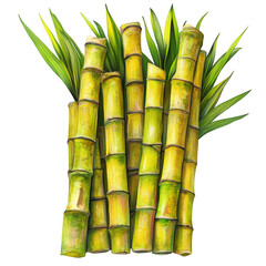 Obraz premium Illustration of several stalks of sugarcane with green leaves on transparent background