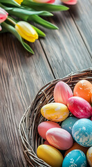 easter still life with eggs and tulips