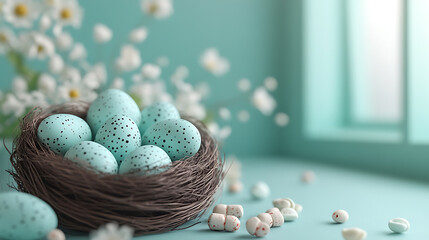 easter eggs in a nest