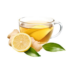 Cup of Ginger Tea with Lemon Isolated on Transparent Background