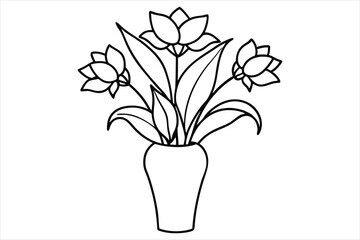 elegant floral arrangement in a vase single line art
