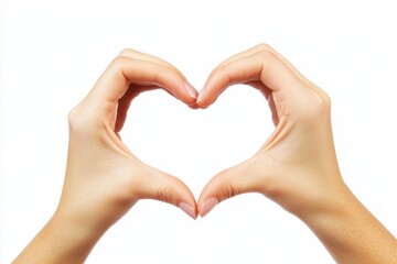 Fototapeta premium Two hands forming a heart shape against a clean white backdrop