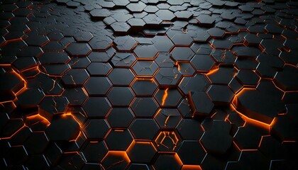 Obraz premium Cracked hexagon pattern with glowing edges