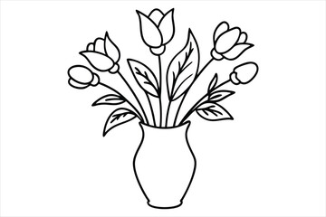 elegant floral arrangement in a vase single line art