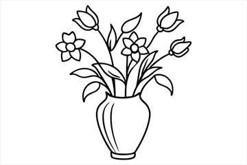 elegant floral arrangement in a vase single line art