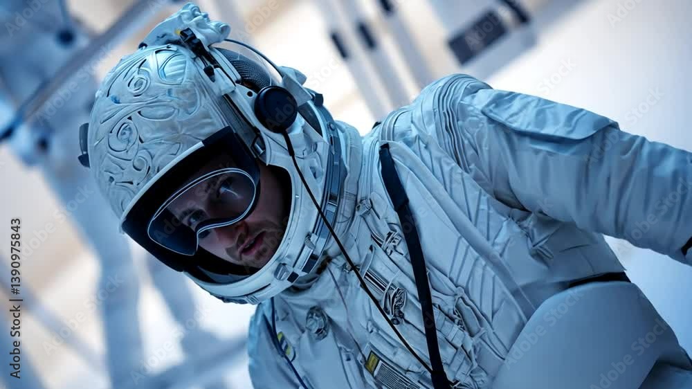 Poster astronaut preparing for mission in futuristic space environment generative ai