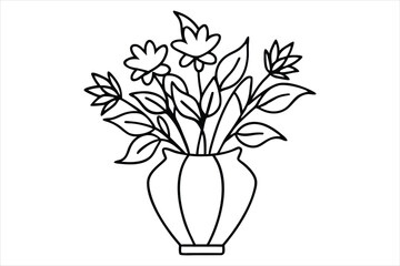 elegant floral arrangement in a vase single line art