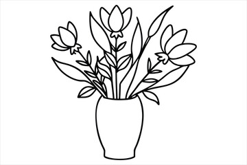 elegant floral arrangement in a vase single line art
