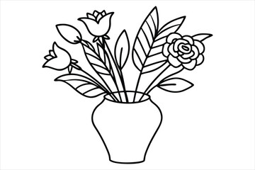 elegant floral arrangement in a vase single line art
